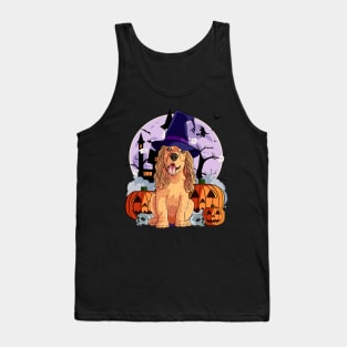 Cocker Spaniel Scary Halloween Witch Pumpkin Tank Top